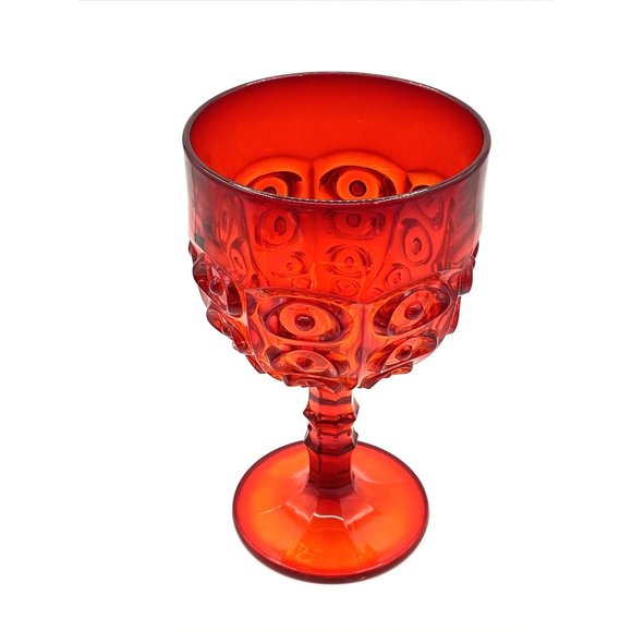 Viking Glass Yesteryear Bullseye Red Amberina Chalice Footed Bowl 8.75" - Picture 4 of 9